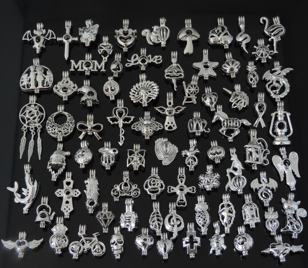 7835 40pcs Mix Stainless Steel Tones Alloy Bead Cage Pendant Wish Lava - Picture 4 of 7
